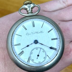 Antique 1890s Elgin Open Face Grade 74 Sz 18s 11J Model 5 Silver Pocket Watch